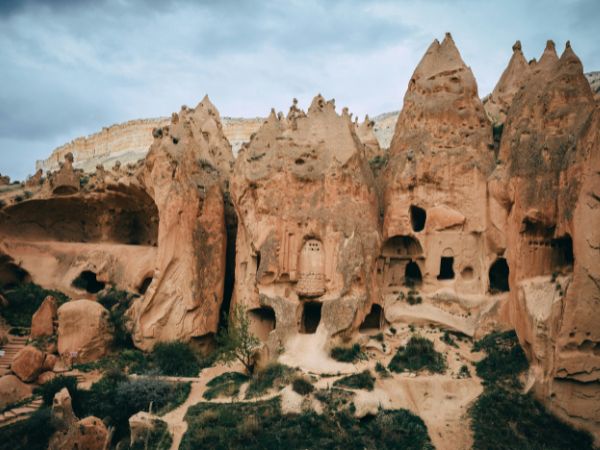 Hot air balloons floating over the valleys of Cappadocia, Turkey